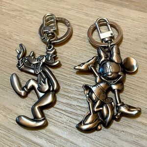 Set of 2 Disney Pewter Keychains. Goofy and Minnie Mouse